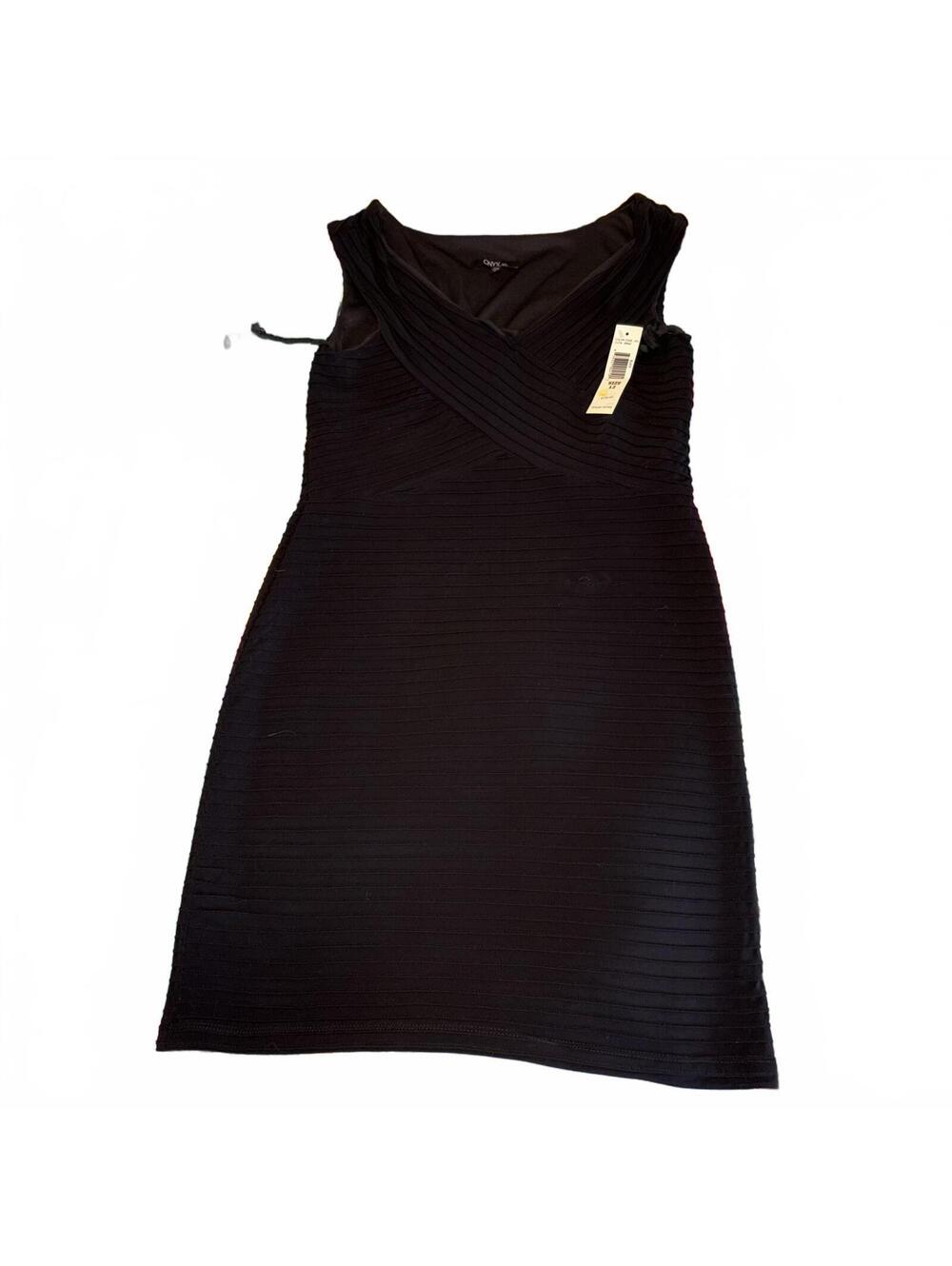 Onyx Nite New $108 Womans Size 12 Midi Black Ribbed Knee Dress Stretch Comfort